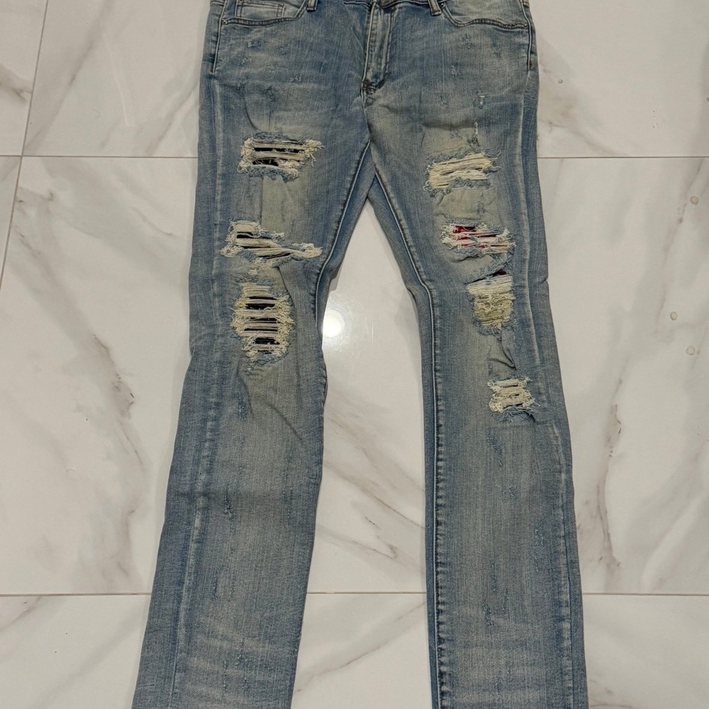 MNML Distressed Light Blue Mens Jeans Size 36